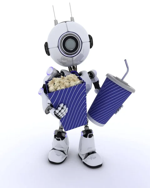 Roboter mit Popcorn und Limo — Stockfoto