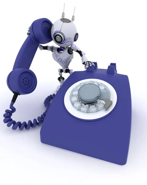 Robot met telefoon — Stockfoto