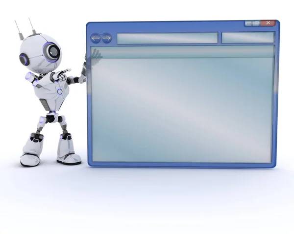 Robot met computer venster — Stockfoto