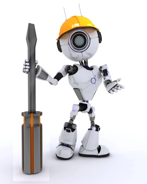 Robot builder with a screwdriver — Stock Photo, Image