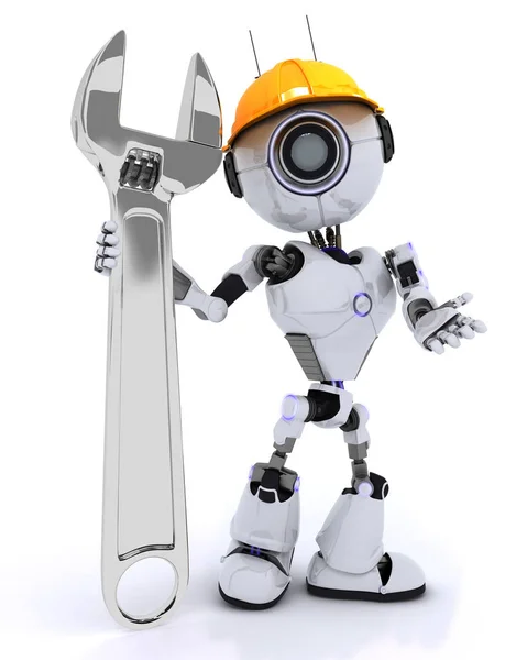 Robot byggare med en skiftnyckel — Stockfoto