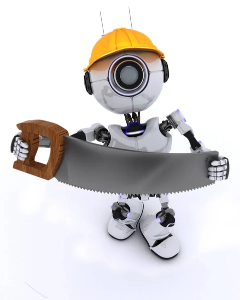 Robot byggare med en såg — Stockfoto