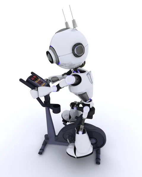 Robot at the gym on an exercise bike — Stock Photo, Image