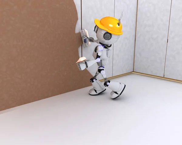 Roboter verputzt eine Wand — Stockfoto