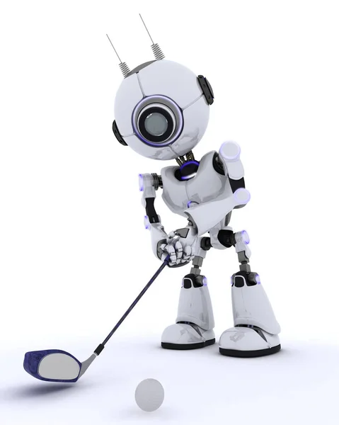 Robot spela golf — Stockfoto