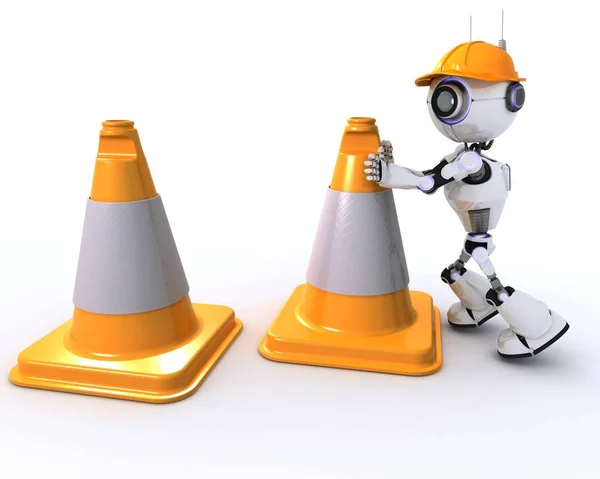 Robô com cones de cautela — Fotografia de Stock