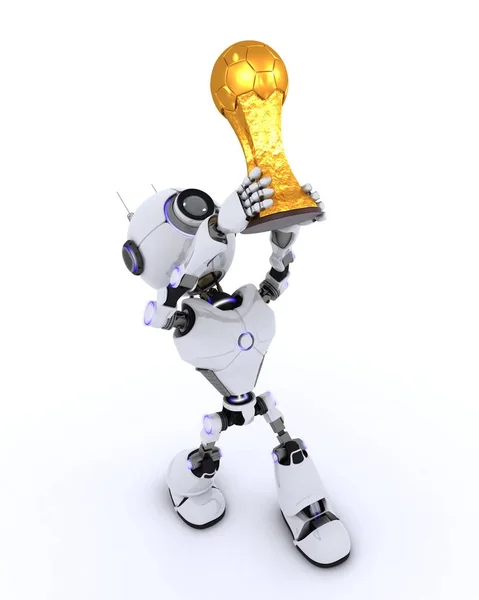 Robot podnoszenia trofeum piłki nożnej — Zdjęcie stockowe