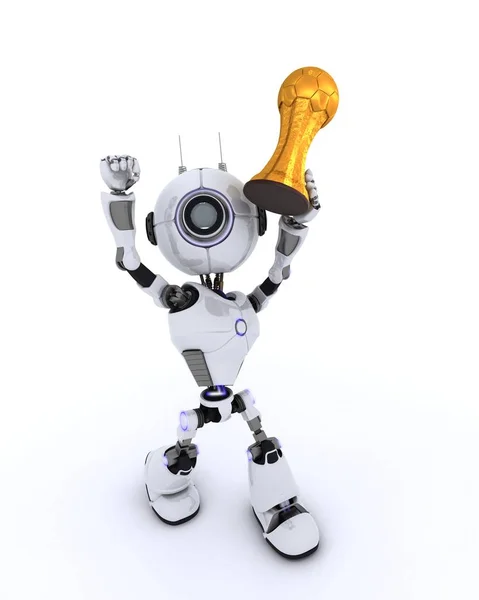 Robot levantando trofeo de fútbol —  Fotos de Stock