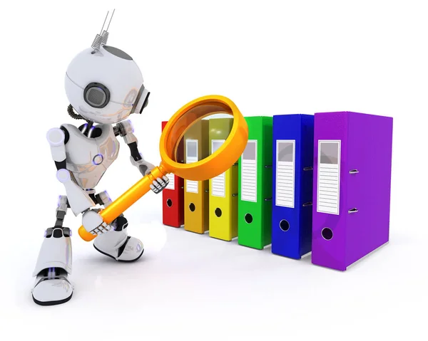 Robot searching files — Stock Photo, Image