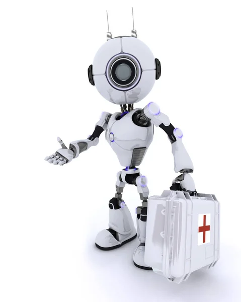 Robot paramedic with first aid kit — Stock Photo, Image