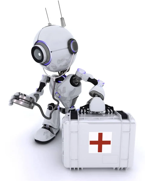 Robot paramedic with first aid kit — Stock Photo, Image