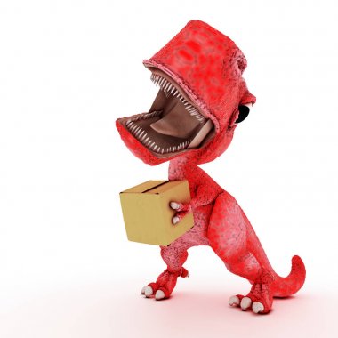 Karton kutu ile Dostu Karikatür Dinozor