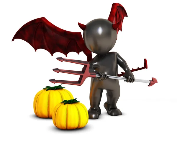 3D morph Man Daemon met pumpkins — Stockfoto