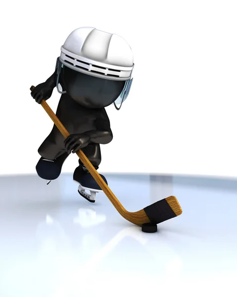 3D Morph Man playing ice hockey — Stock Photo, Image