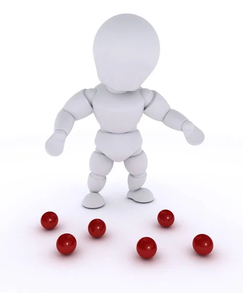 Mann jongliert mit abgeworfenen roten Bällen — Stockfoto