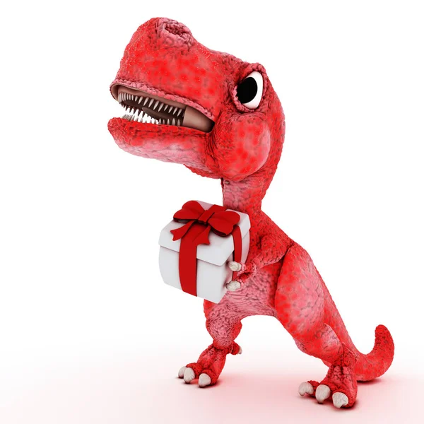 Dinosaurio de dibujos animados amigable con caja de regalo — Foto de Stock