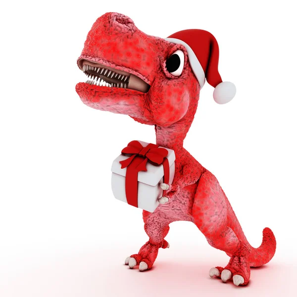 Vriendelijke cartoon dinosaurus met gift Christmas Box — Stockfoto