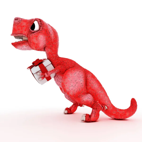 Φιλικό καρτούν δεινόσαυρος με κουτί δώρου — Φωτογραφία Αρχείου
