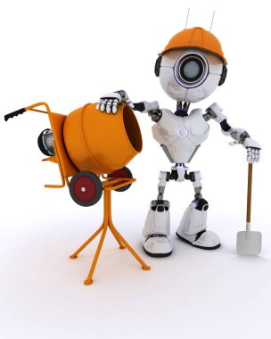 Robot builder with cement mixer clipart