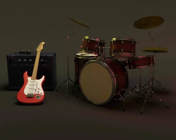 Drum kit and guitar — Stock Photo, Image