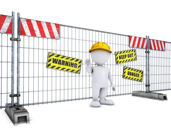 3D Morph Man at Construction Fence — Stock Photo, Image