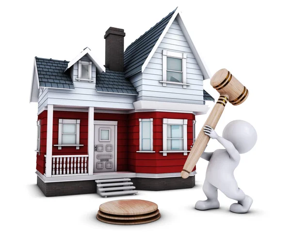 3D Morph Man with house and gavel — Stock Photo, Image