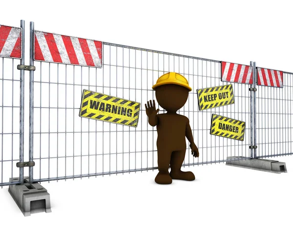 3D Morph Man w: Construction Fence — Zdjęcie stockowe