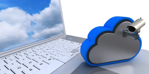 Ikona dysku 3D w chmurze na komputerze — Zdjęcie stockowe