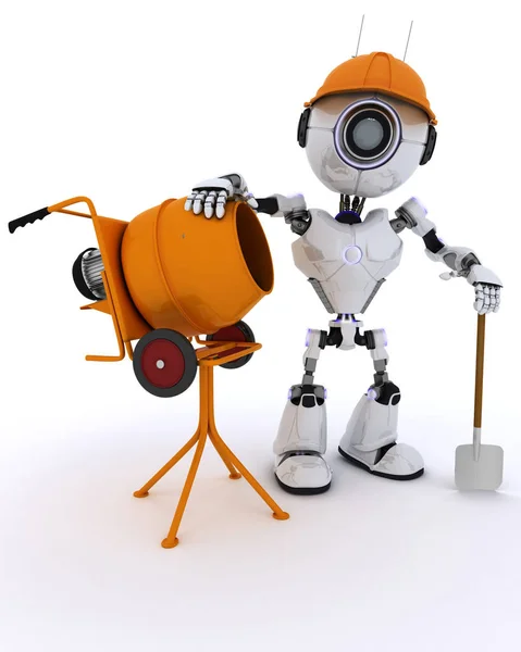 Robot constructor con mezclador de cemento — Foto de Stock