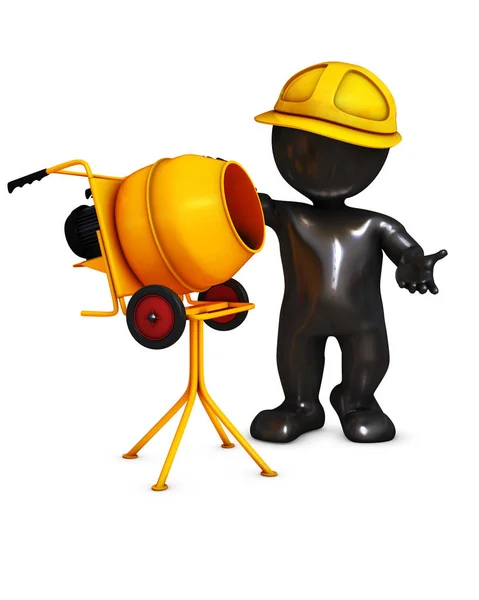 Morph man builder with cement mixer — Stock Photo, Image