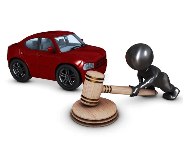 3D Morph Man with car and gavel — Stock Photo, Image
