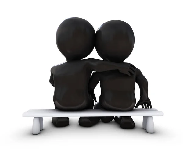 3D Morph Man пара сидит на скамейке — стоковое фото