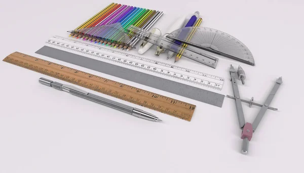 鉛筆の定規と描画ツール — ストック写真