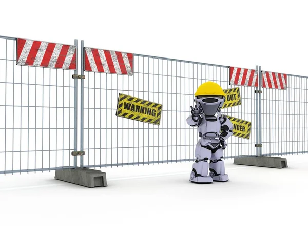 Robot with construction barrier fence — Stock Photo, Image