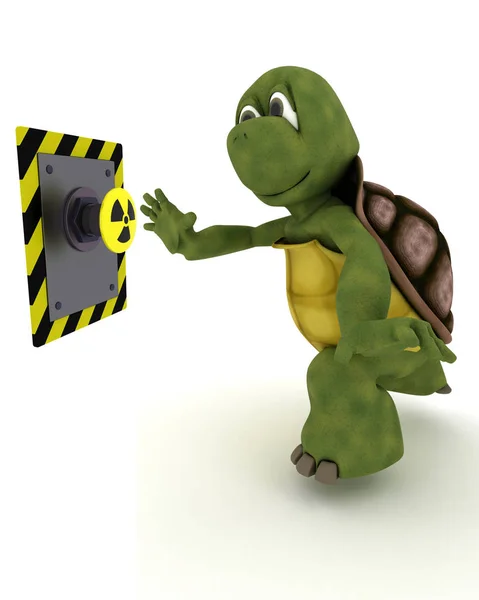 Schildpad drukken op een knop — Stockfoto