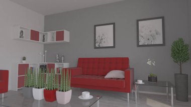 3d çağdaş Oturma Odası İç ve modern mobilya