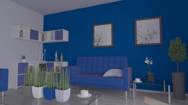 3d çağdaş Oturma Odası İç ve modern mobilya