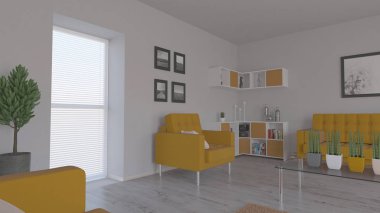3d çağdaş Oturma Odası İç ve modern mobilya
