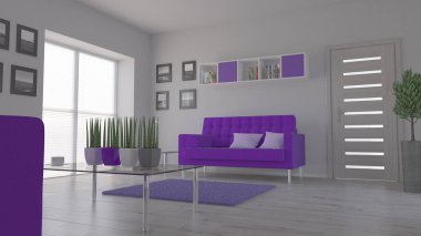 3d çağdaş Oturma Odası İç ve modern mobilya