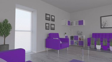 3d çağdaş Oturma Odası İç ve modern mobilya