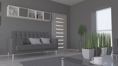 3d çağdaş Oturma Odası İç ve modern mobilya