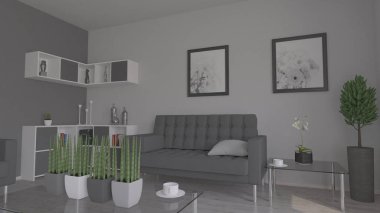 3d çağdaş Oturma Odası İç ve modern mobilya