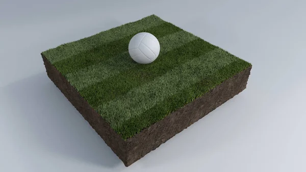 3D Soccer Ball van gras patch — Stockfoto