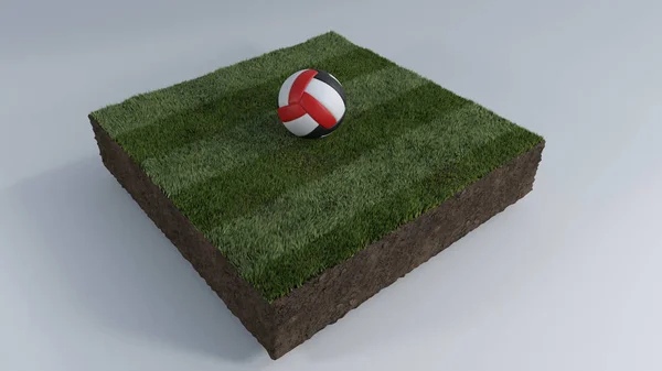 3D-Fußball mit Rasenpflaster — Stockfoto
