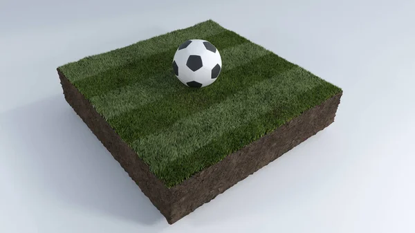 Bola de futebol 3D no patch de grama — Fotografia de Stock