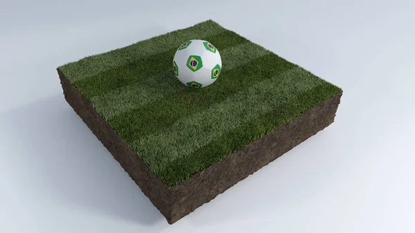 3D balón de fútbol en el parche de hierba — Foto de Stock