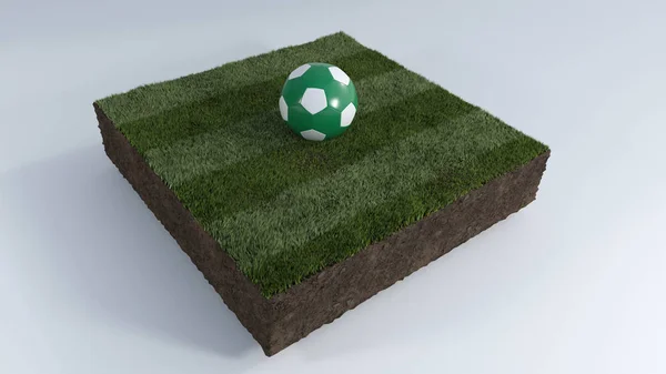 Bola de futebol 3D no patch de grama — Fotografia de Stock