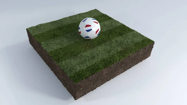 Bola de futebol 3D no patch de grama — Fotografia de Stock