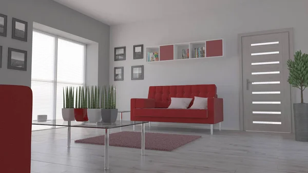 Sala de estar contemporánea 3D Interior y muebles modernos — Foto de Stock