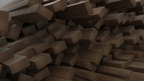 Renderizado de vigas y tablones de madera de construcción 3D — Foto de Stock